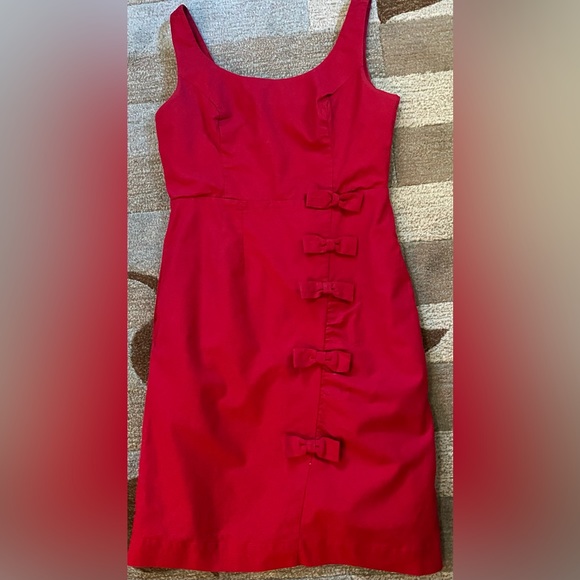 Anthropologie I Moulinette Soeurs Sleeveless Red Sheath Dress Front Bows TB5 - Picture 3 of 5